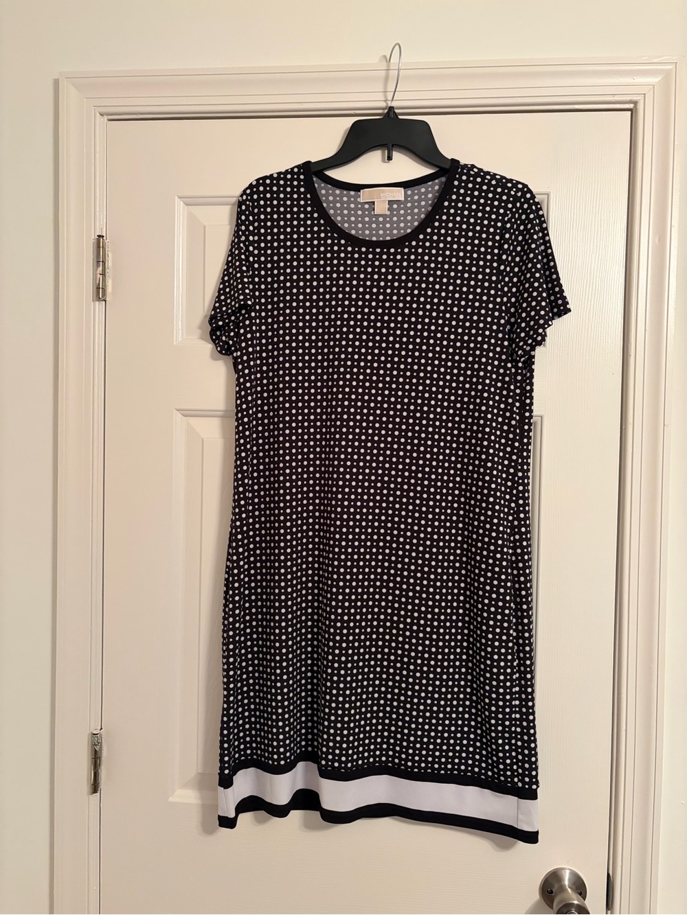 Michael Kors Black and White Dot-Print Short Sleeve Dress